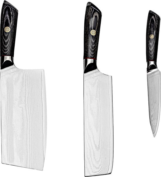 3-delig - damascus messen - japanse messen-67 layers VG10 Damascus Steel-pakka wood handle